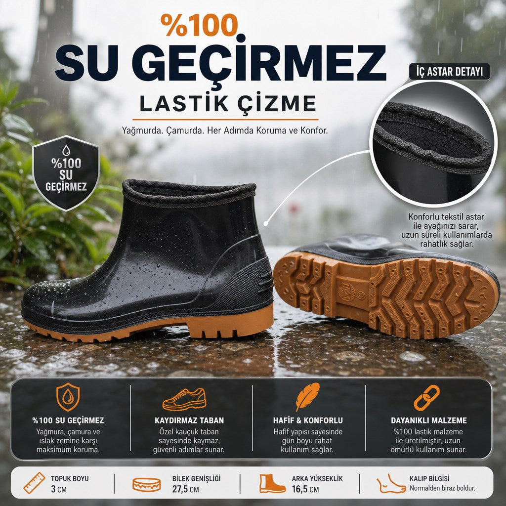 ULAŞ BLACK RANCHER GARDEN SHORT RUBBER BOOTS - BLACK
