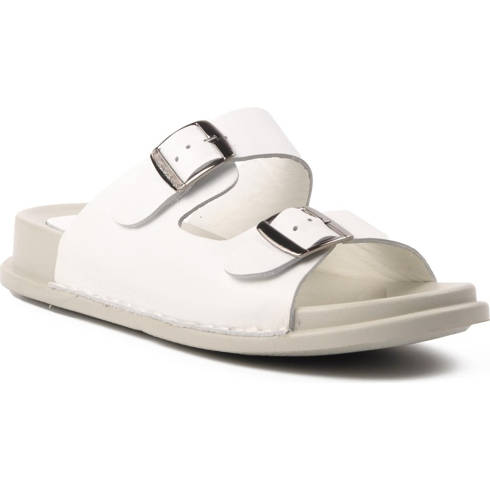 VOYAGER BEYAZ GERÇEK DERİ ORTOPEDİK ÇİFT TOKALI TERLİK (9171) - BEYAZ
