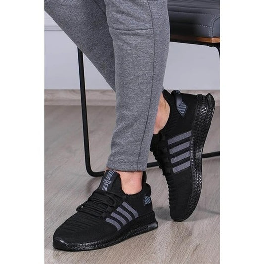 ÇİĞDEM ÇOK RAHAT SÜS BAĞLI FİLELİ SNEAKER AYAKKABI(AXS) - SİYAH-GRİ