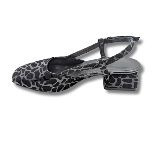 Bellezza - Leopar Desenli Suni Deri Kadın Topuklu Sandalet - Bellezza - SİYAH