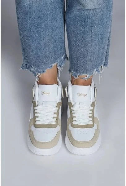 Jump - 29100 | Kadın High-Top Sneaker - BEYAZ-VİZON