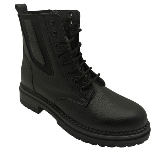 Kydos - Hakiki Deri Yandan Lastikli ve Fermuarlı Ortopedik Kadın Postal Bot - SİYAH