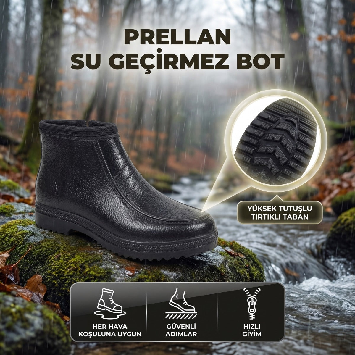 Prellan - Su Geçirmez İçi Peluş Kürklü Yandan Fermuarlı Kışlık Bot - SİYAH