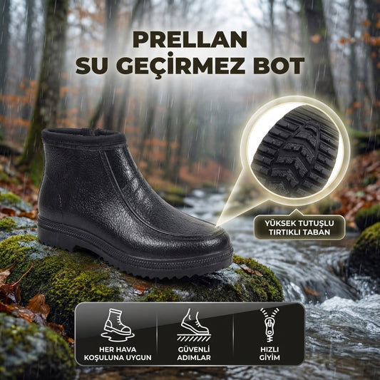 Prellan - Su Geçirmez İçi Peluş Kürklü Yandan Fermuarlı Kışlık Bot - SİYAH