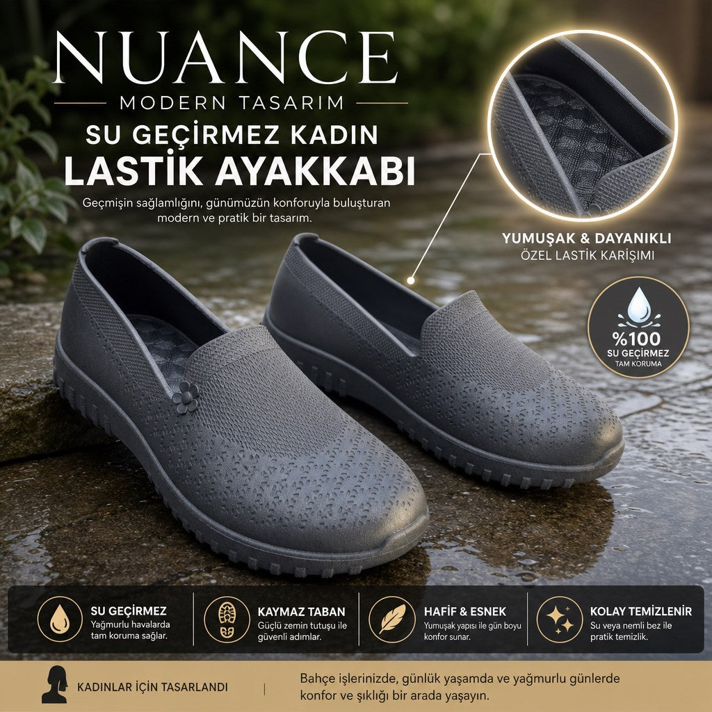 Nuance - Modern Tasarım Kadın Lastik Bahçe Ayakkabısı - SİYAH