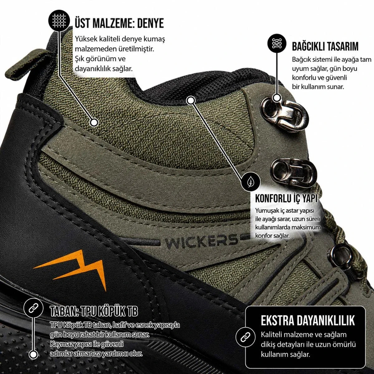 Wickers 3113 Erkek Outdoor ve Trekking Bot - HAKİ YEŞİL