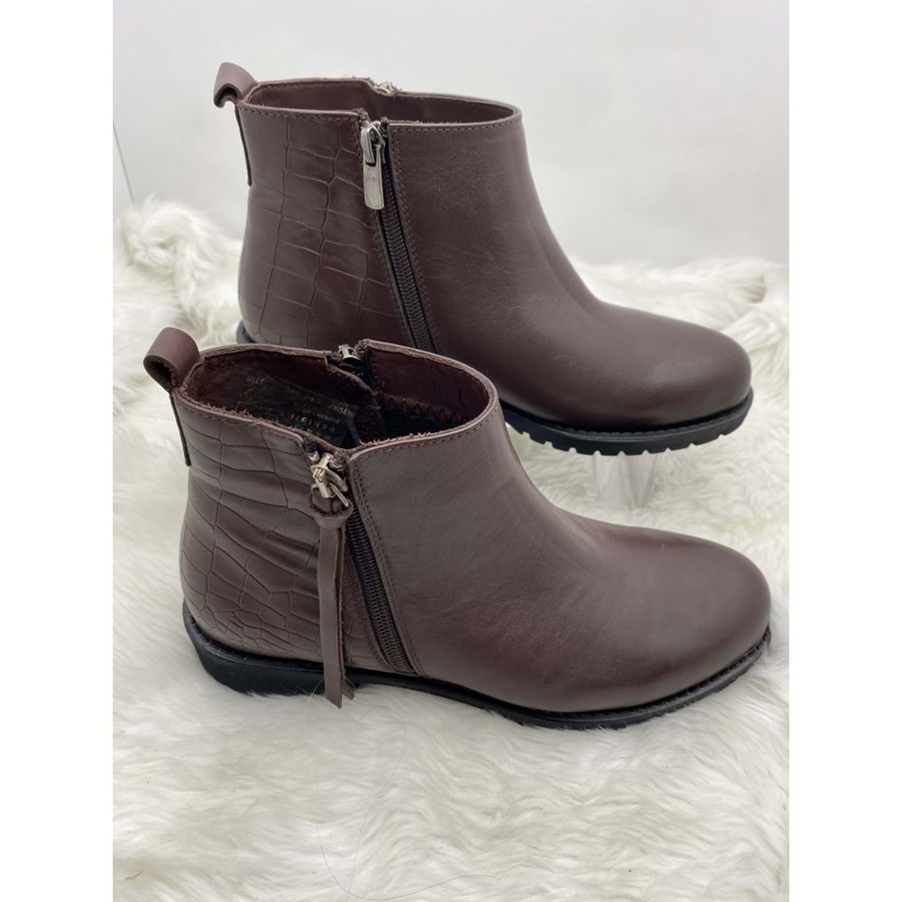 BURÇ GERÇEK DERİ ACI KAHVE ÇİFT FERMUARLI PÜSKÜL DETAYLI BİLEK BOY BOT (B1B) - ACI KAHVE - 37 - ST00943-ACI KAHVE-37