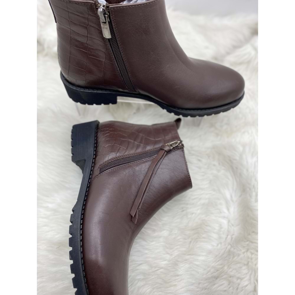 BURÇ GERÇEK DERİ ACI KAHVE ÇİFT FERMUARLI PÜSKÜL DETAYLI BİLEK BOY BOT (B1B) - ACI KAHVE - 37 - ST00943-ACI KAHVE-37