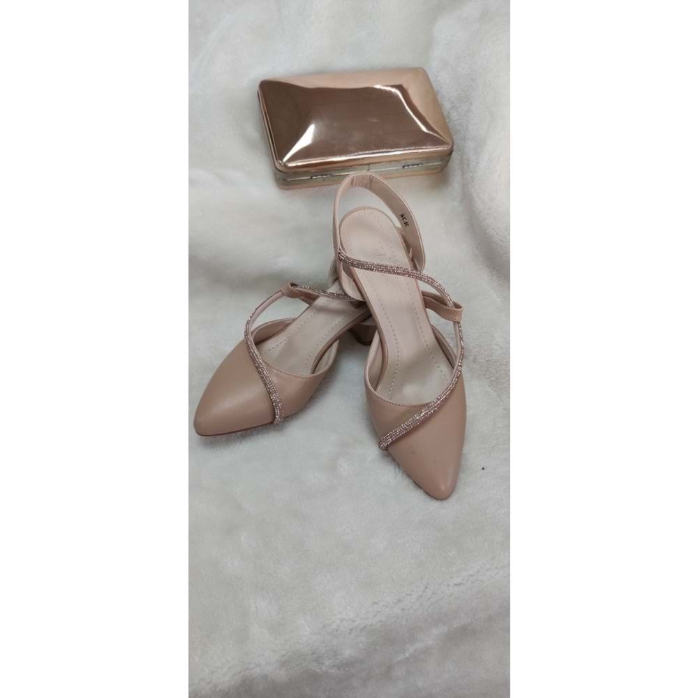 ÇİĞDEM NUDE TAŞLI ALÇAK TOPUK ABİYE BABET AYAKKABI (WİE AT1C) - NUDE - 39 - ST01718-NUDE-39