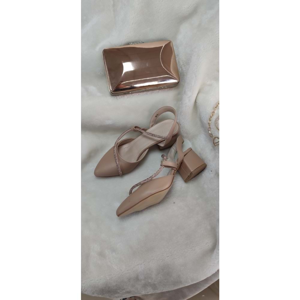 ÇİĞDEM NUDE TAŞLI ALÇAK TOPUK ABİYE BABET AYAKKABI (WİE AT1C) - NUDE - 39 - ST01718-NUDE-39