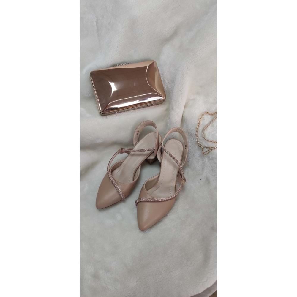ÇİĞDEM NUDE TAŞLI ALÇAK TOPUK ABİYE BABET AYAKKABI (WİE AT1C) - NUDE - 39 - ST01718-NUDE-39