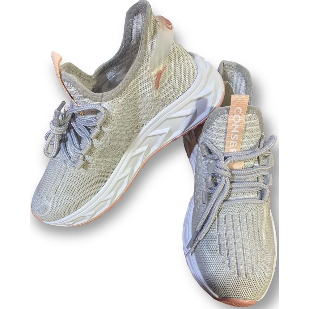 ÇİĞDEM GRİ-BEYAZ PEMBE TABANLI SNEAKERS SPOR AYAKKABI (K.CNSPT) - GRİ-BEYAZ - 37 - ST01882-GRİ-BEYAZ-37