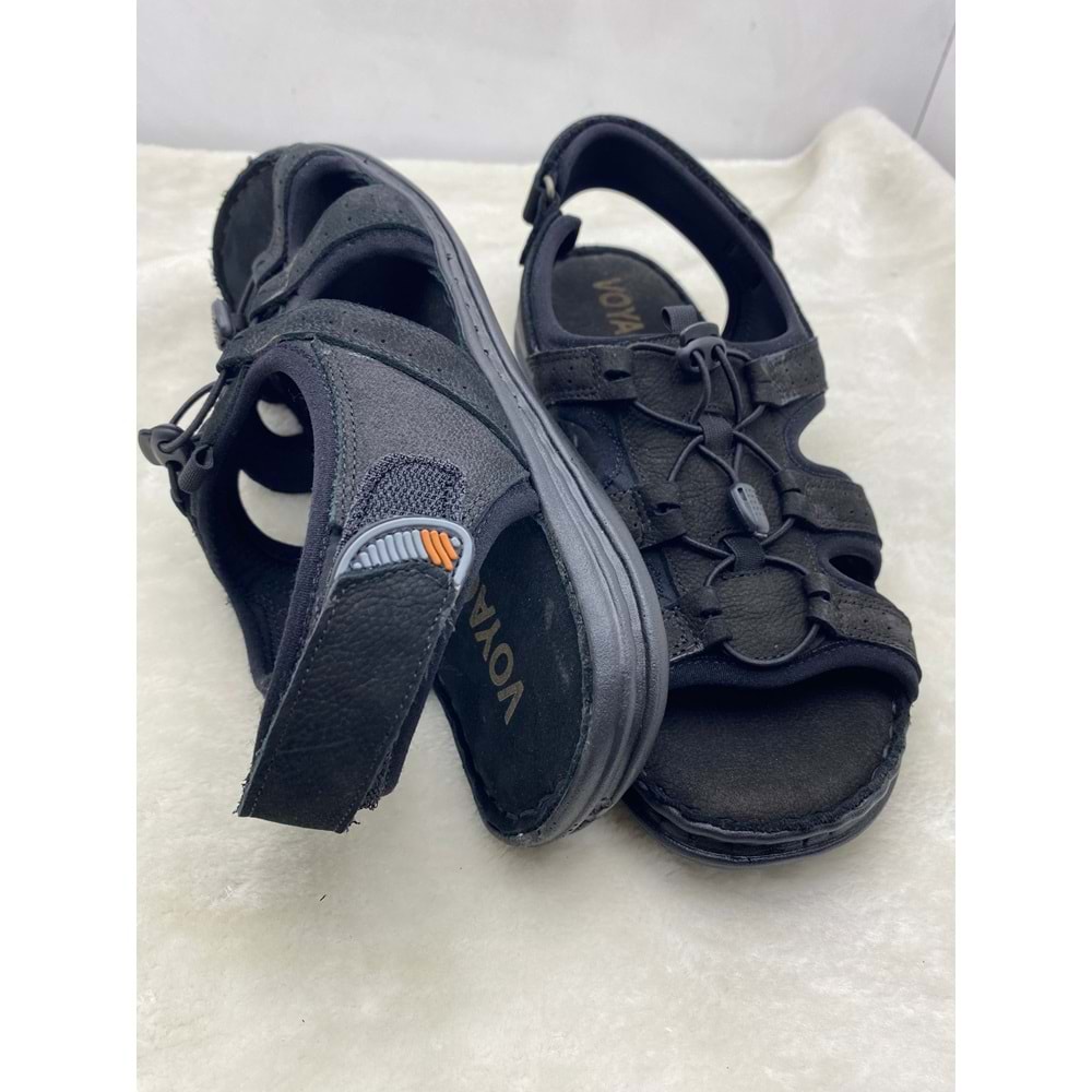 VOYAGER 4722 SİYAH HAKİKİ NUBUK DERİ SANDALET - SİYAH - 43 - ST02427-12274