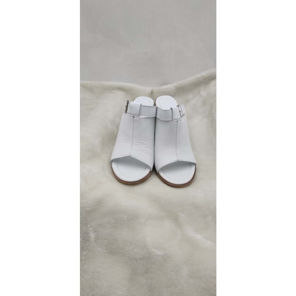 ÇİĞDEM GERÇEK DERİ BEYAZ KALIN TOPUKLU TERLİK - BEYAZ - 39 - ST02532-12788