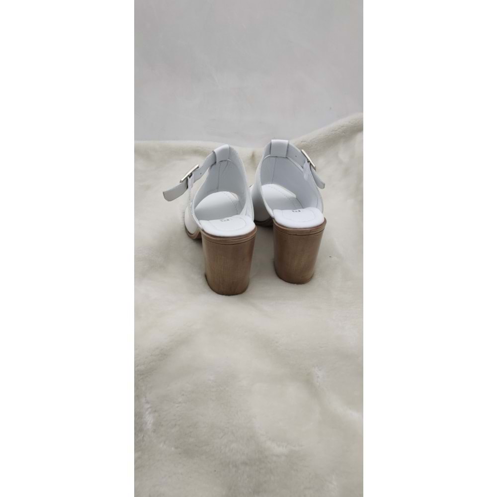 ÇİĞDEM GERÇEK DERİ BEYAZ KALIN TOPUKLU TERLİK - BEYAZ - 39 - ST02532-12788