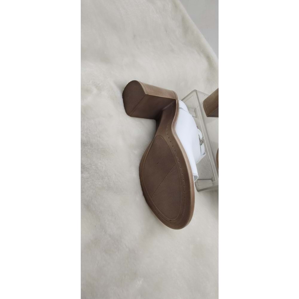 ÇİĞDEM GERÇEK DERİ BEYAZ KALIN TOPUKLU TERLİK - BEYAZ - 39 - ST02532-12788