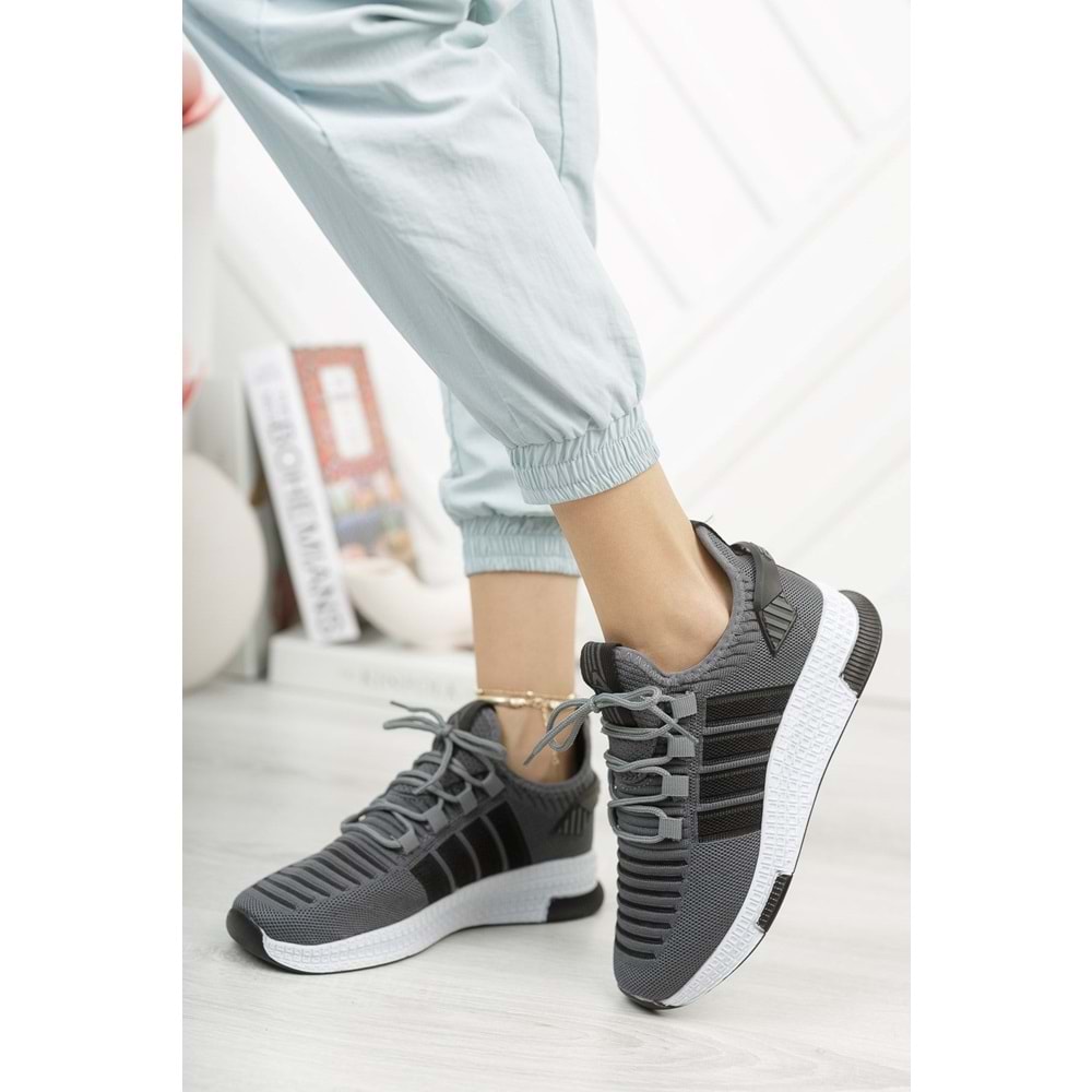 ÇİĞDEM ÇOK RAHAT SÜS BAĞLI FİLELİ SNEAKER AYAKKABI(AXS) - füme-beyaz-siyah - 37
