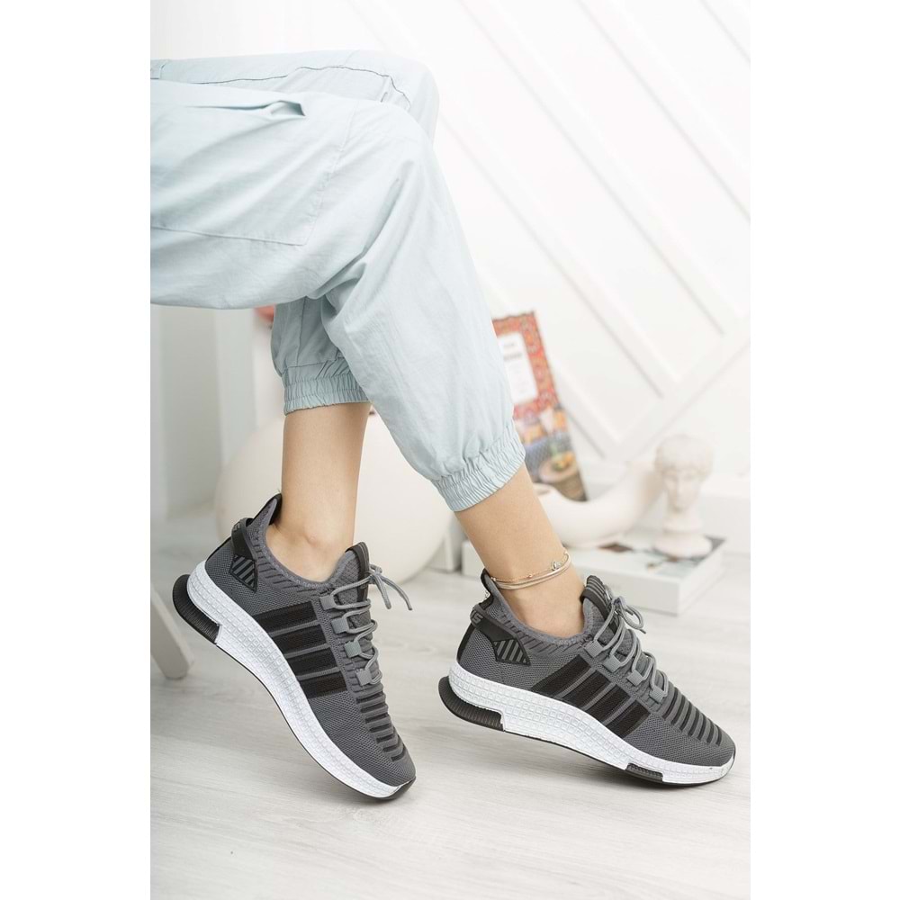 ÇİĞDEM ÇOK RAHAT SÜS BAĞLI FİLELİ SNEAKER AYAKKABI(AXS) - füme-beyaz-siyah - 37