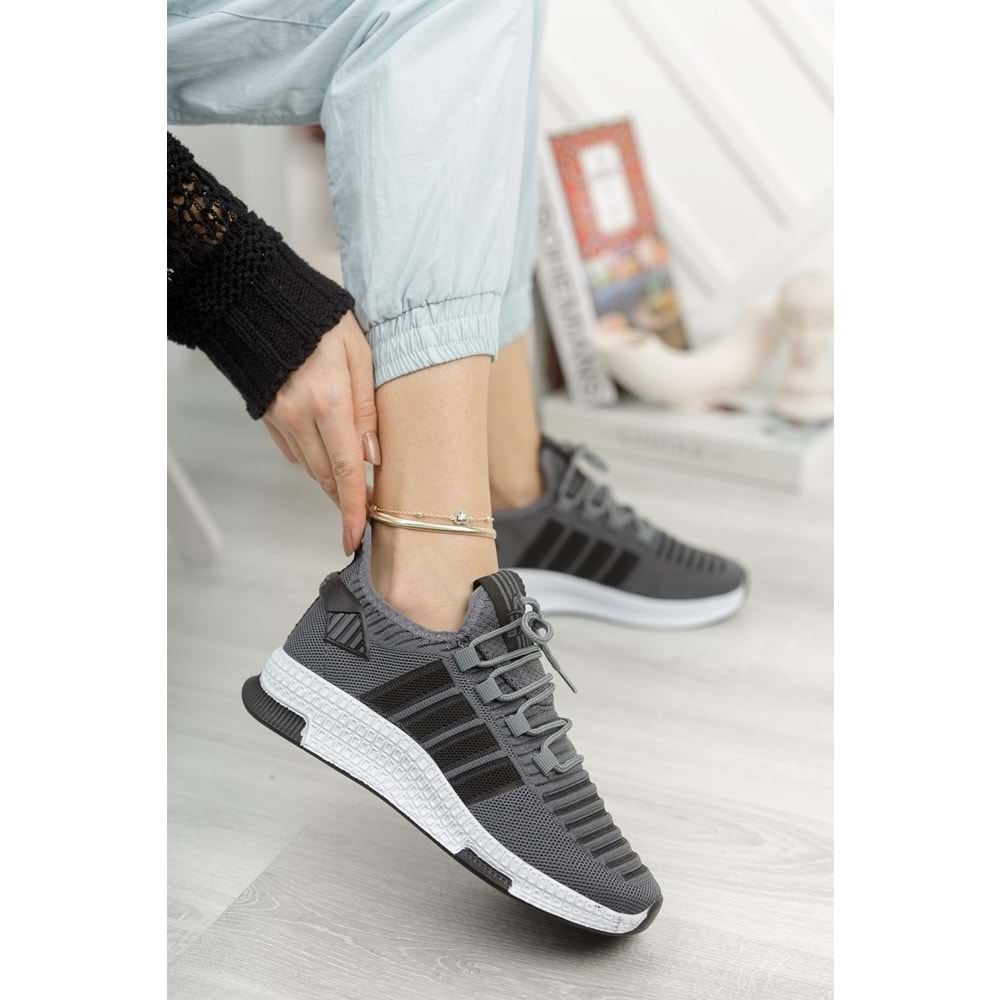 ÇİĞDEM ÇOK RAHAT SÜS BAĞLI FİLELİ SNEAKER AYAKKABI(AXS) - füme-beyaz-siyah - 37