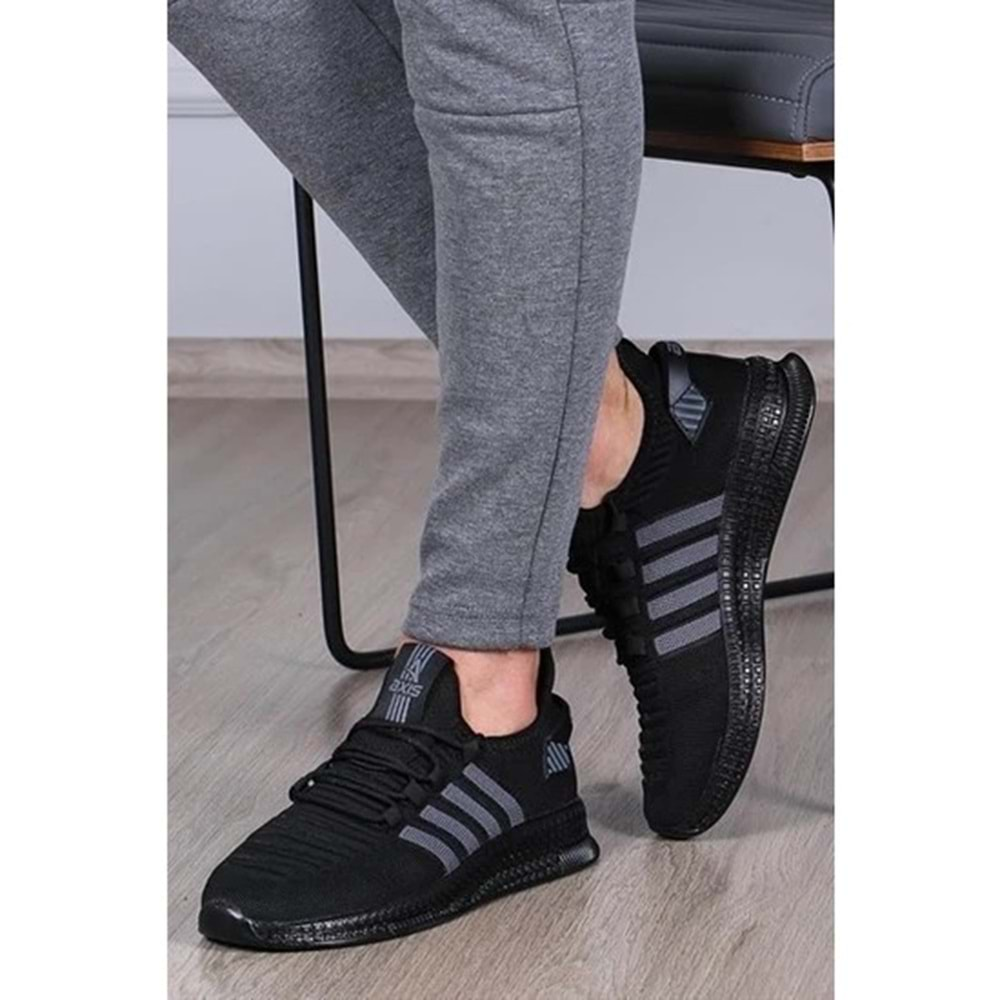 ÇİĞDEM ÇOK RAHAT SÜS BAĞLI FİLELİ SNEAKER AYAKKABI(AXS) - SİYAH-GRİ - 40