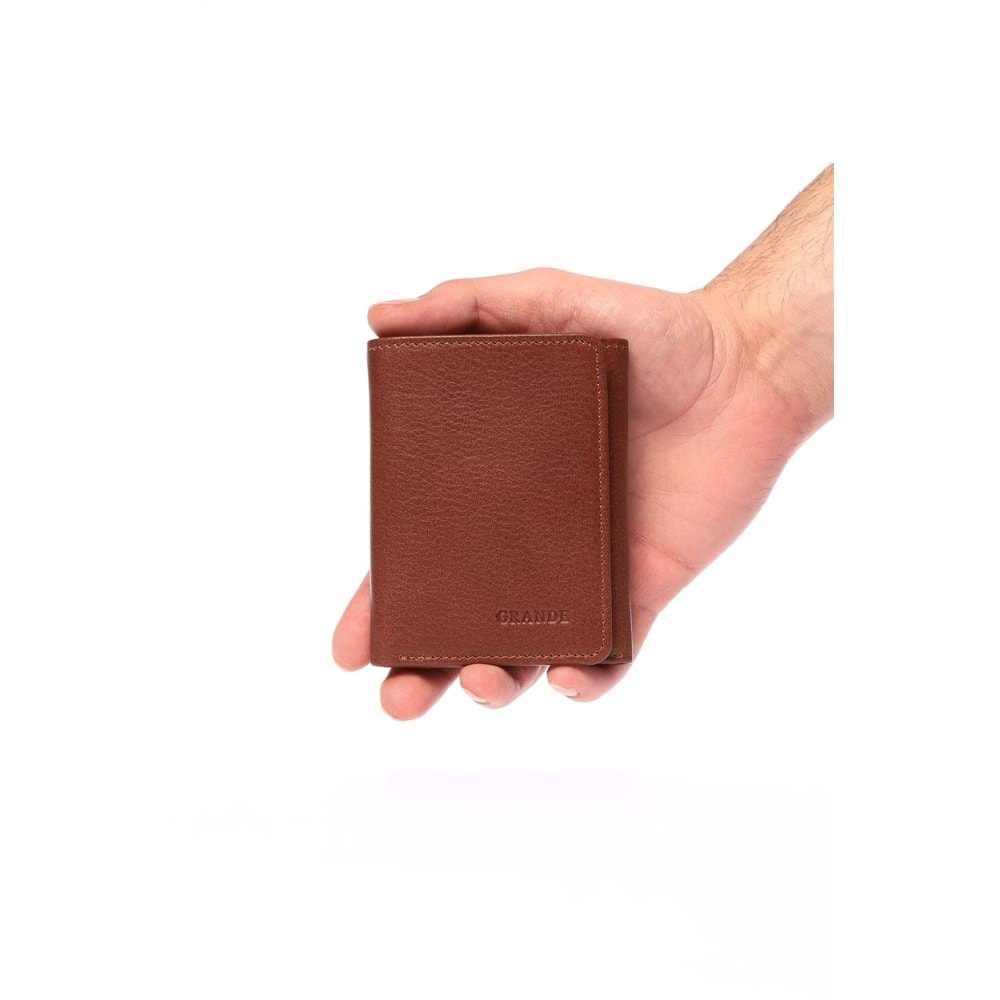 Grande 1414 Hakiki Deri Mıknatıslı Erkek Cüzdan - TABA - STANDART