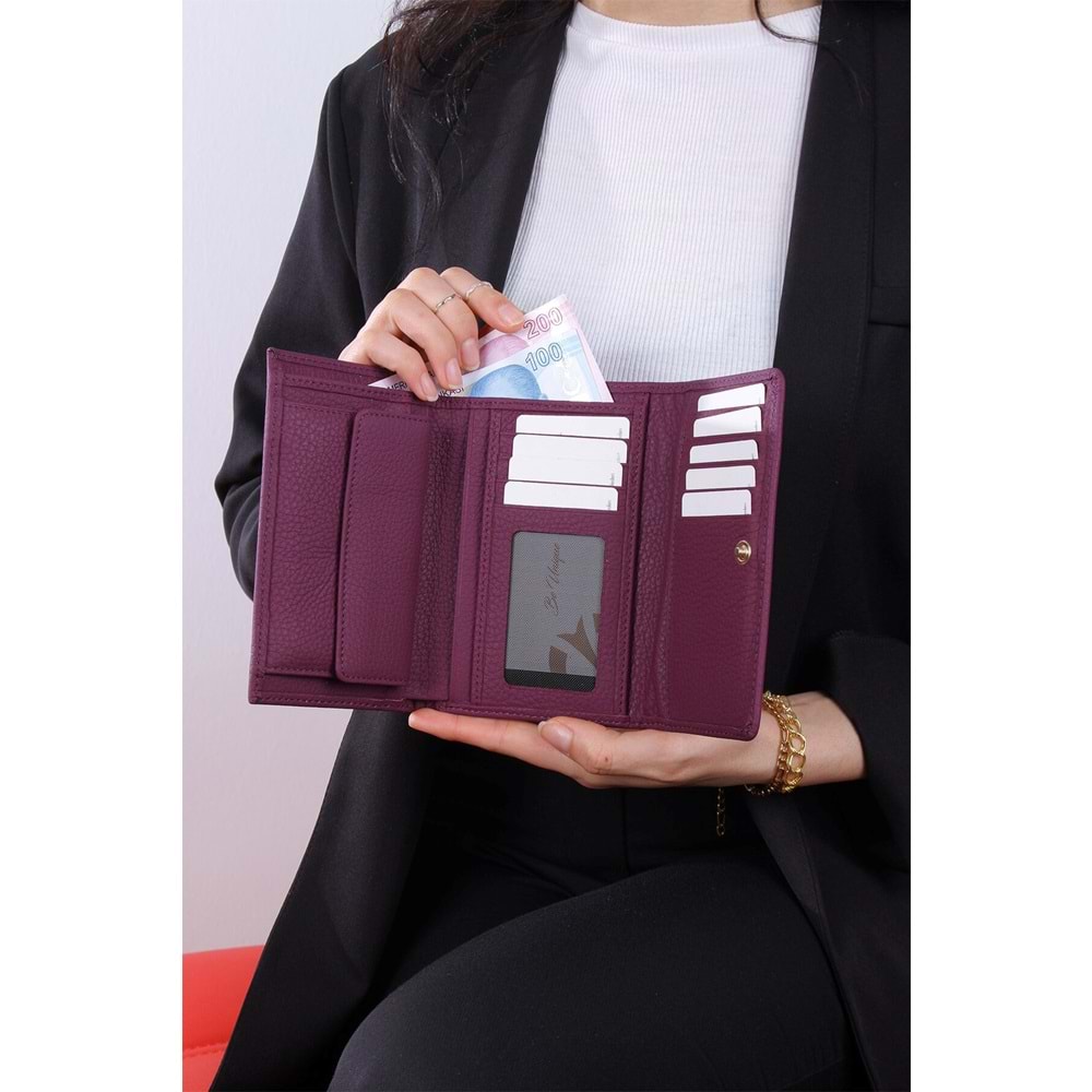 GRANDE - 2639 - GERÇEK DERİ KADIN CÜZDANI - MÜRDÜM - STANDART - ST02781-14173