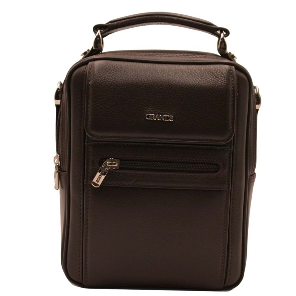 GRANDE - 4588- GERÇEK DERİ ERKEK OMUZ ÇANTA - KAHVERENGİ - STANDART