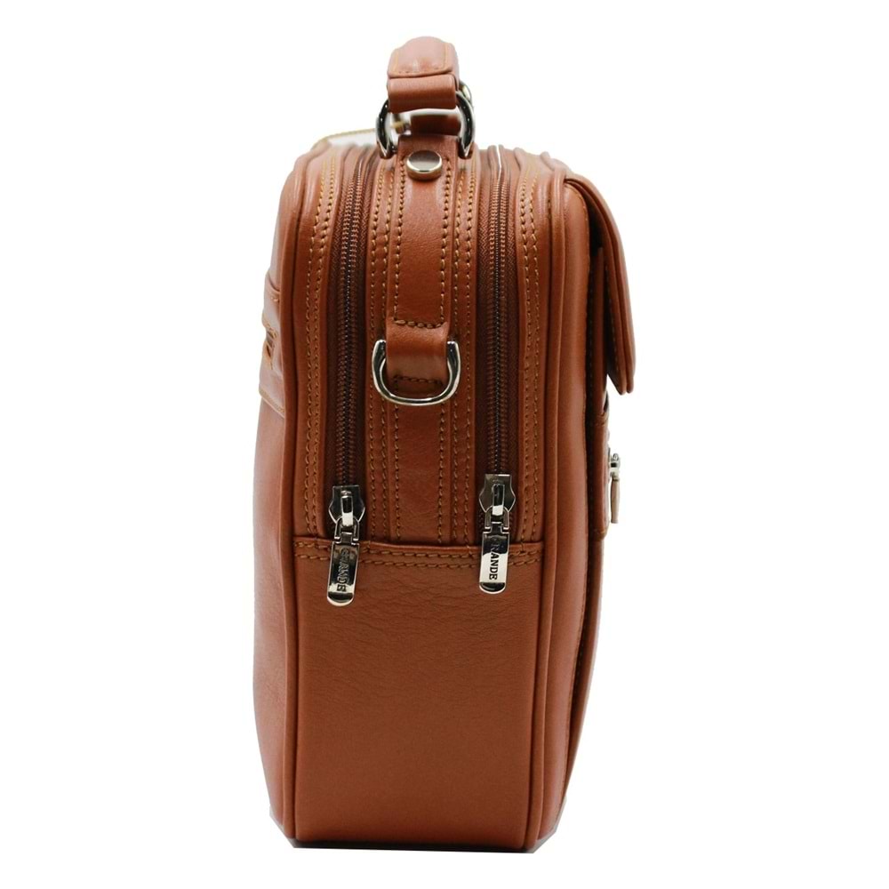 GRANDE - 4588- GERÇEK DERİ ERKEK OMUZ ÇANTA - TABA - STANDART