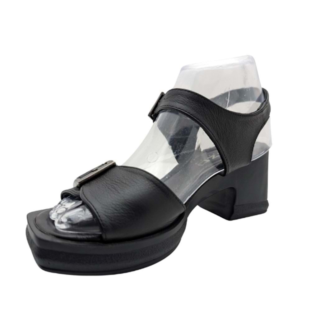Enzo SunFlair Hakiki Deri Kadın Topuklu Sandalet - SunFlair - SİYAH - 36