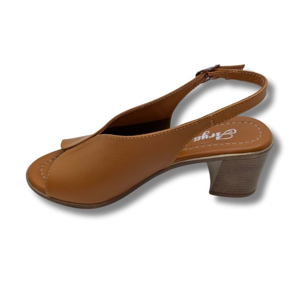 Flore - Hakiki Deri Kadın Topuklu Sandalet - Flore - TABA - 36