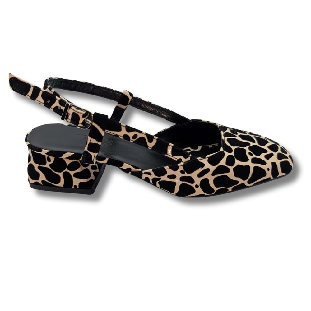 Bellezza - Leopar Desenli Suni Deri Kadın Topuklu Sandalet - Bellezza - LEOPAR - 36