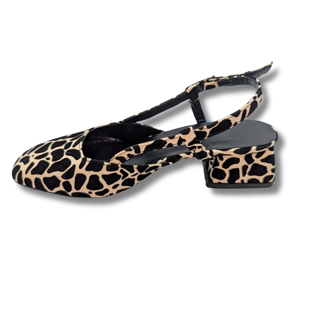 Bellezza - Leopar Desenli Suni Deri Kadın Topuklu Sandalet - Bellezza - LEOPAR - 36
