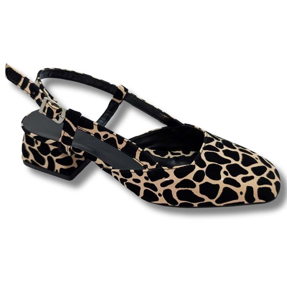 Bellezza - Leopar Desenli Suni Deri Kadın Topuklu Sandalet - Bellezza - LEOPAR - 36