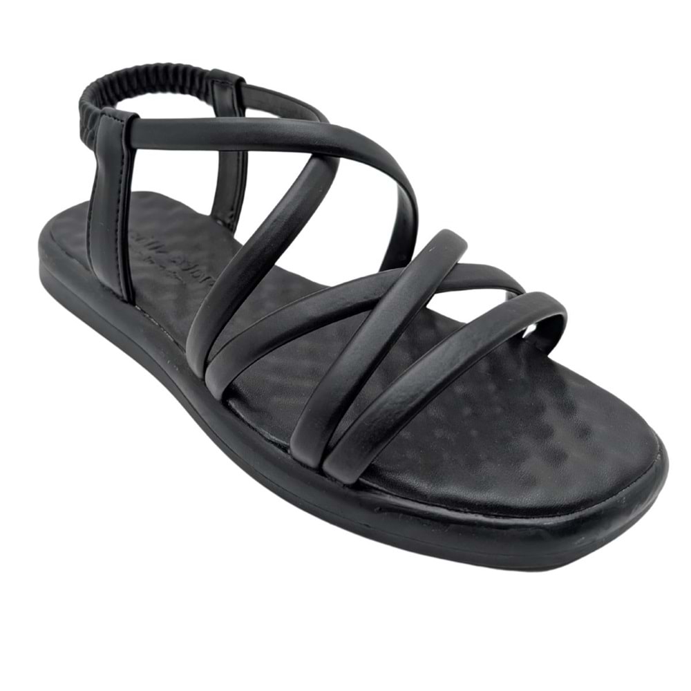 Jossely | Kadın Arkası Lastikli Düz Sandalet - SİYAH - 40