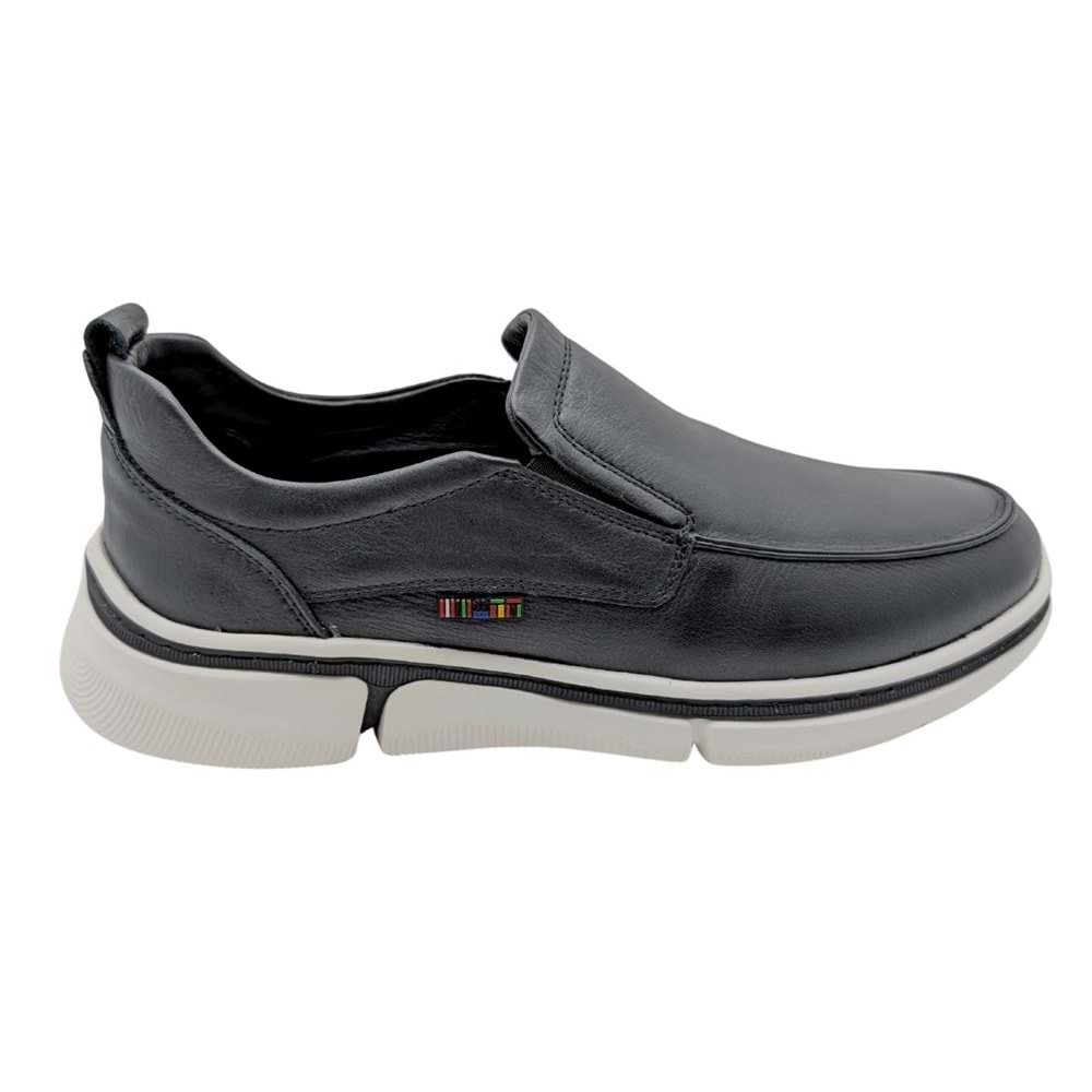 Voyager - M022 | Erkek Hakiki Deri Lastik Bağcıklı Casual Ayakkabı - SİYAH - 40