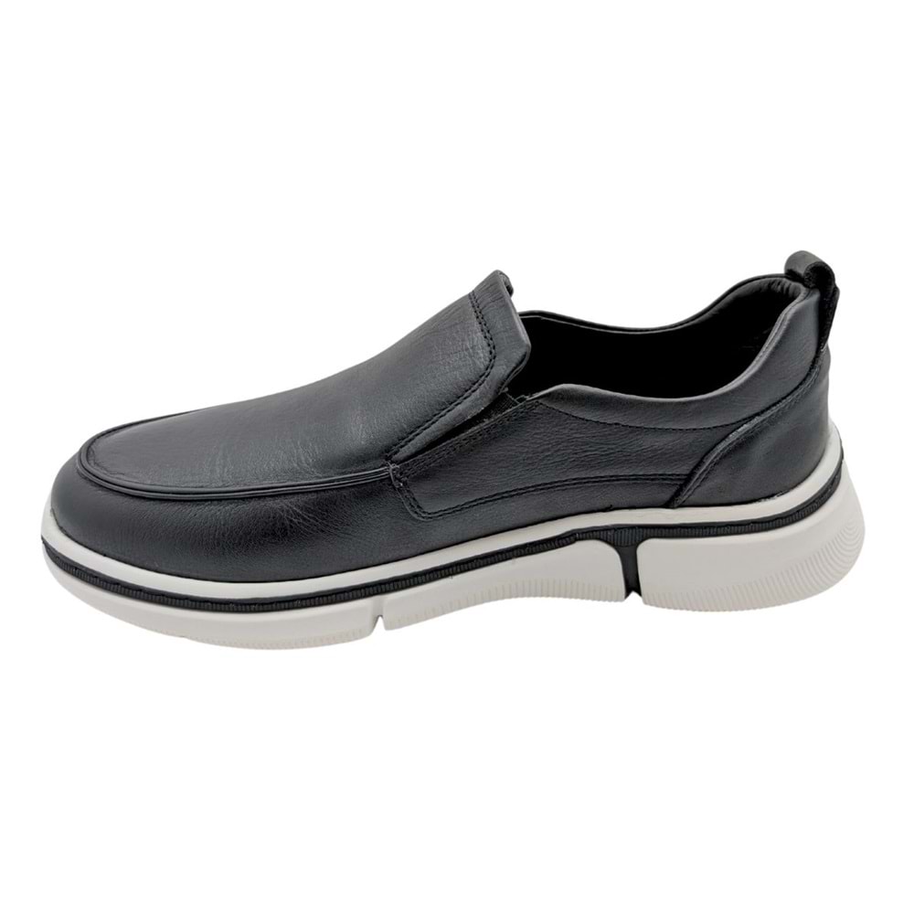 Voyager - M022 | Erkek Hakiki Deri Lastik Bağcıklı Casual Ayakkabı - SİYAH - 40