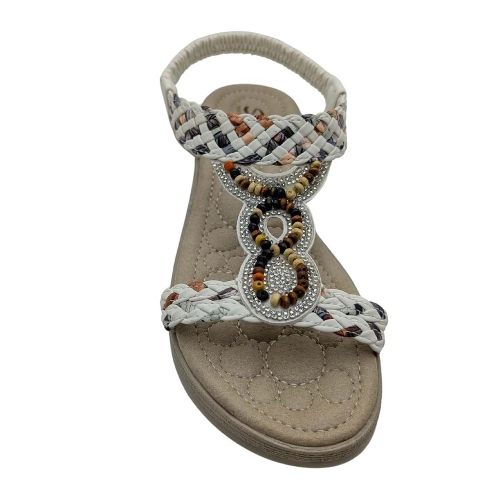 Sereniva - Kadın Hafif Dolgu Topuklu Taşlı Sandalet - BEYAZ - 40