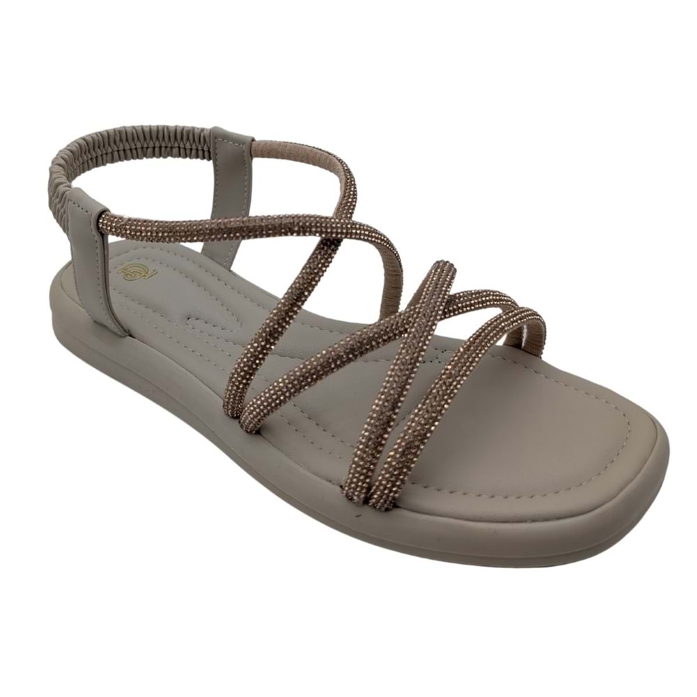 Velourae - Kadın Taşlı Sandalet - BEJ - 36