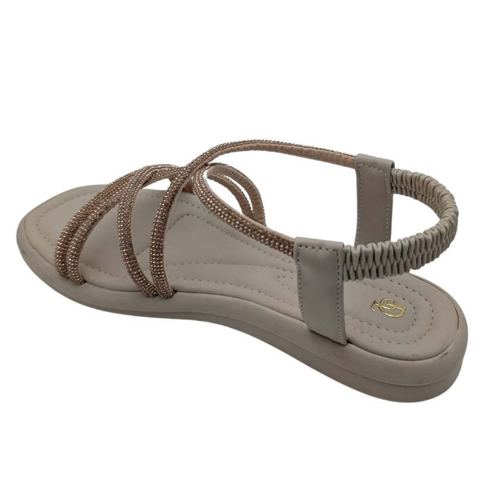 Velourae - Kadın Taşlı Sandalet - BEJ - 36