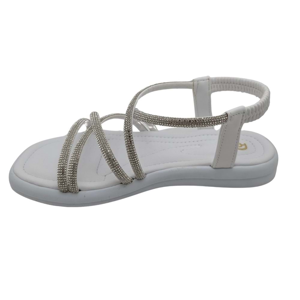 Velourae - Kadın Taşlı Sandalet - BEYAZ - 40