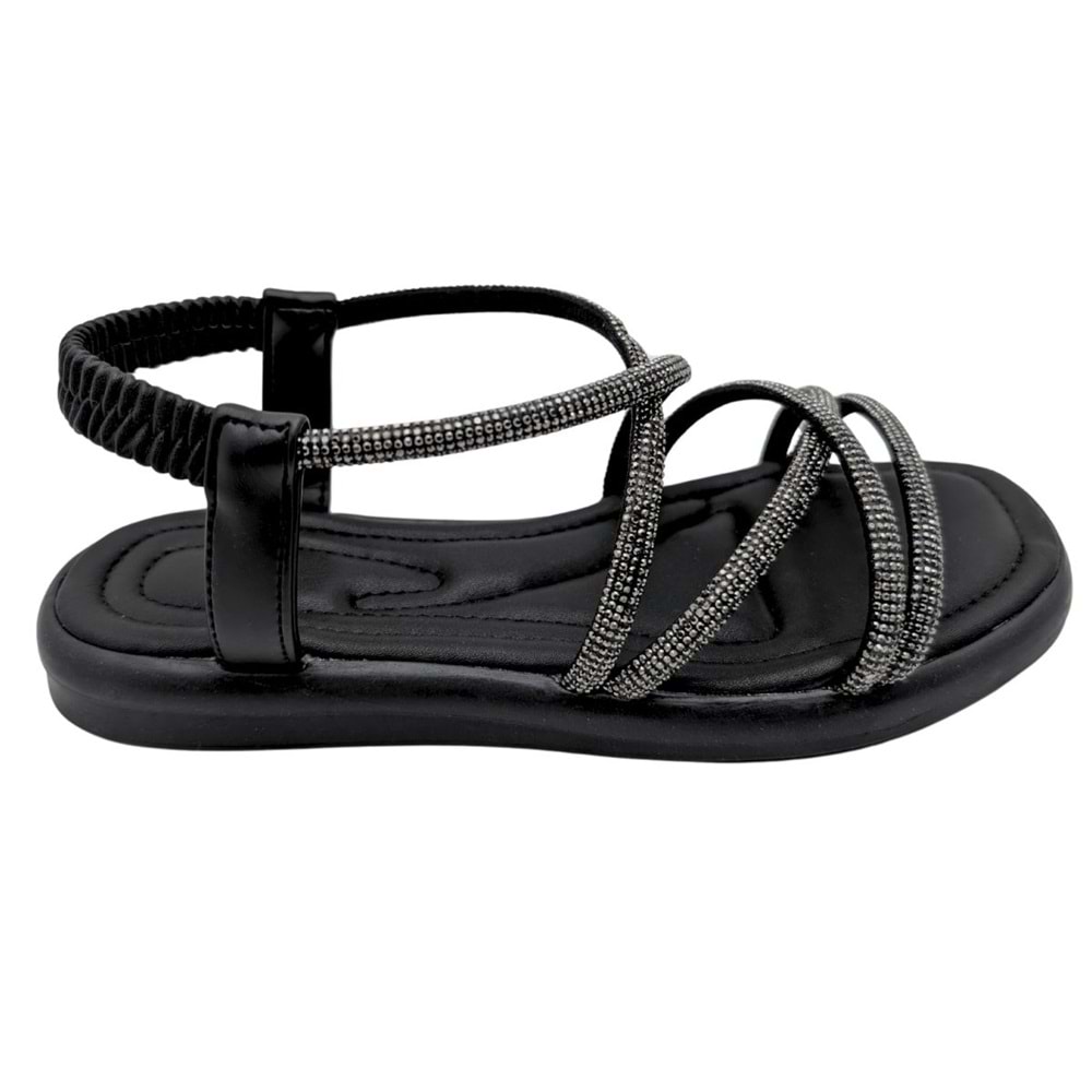 Velourae - Kadın Taşlı Sandalet - SİYAH - 40