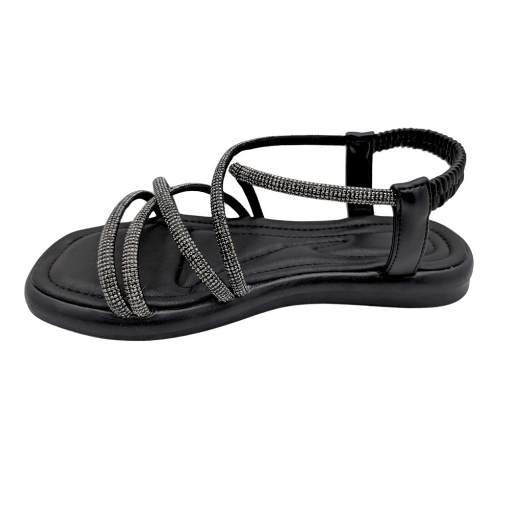 Velourae - Kadın Taşlı Sandalet - SİYAH - 40