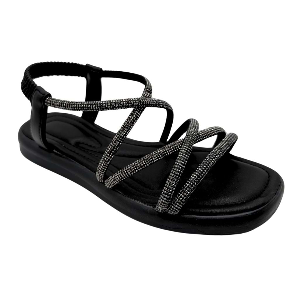 Velourae - Kadın Taşlı Sandalet - SİYAH - 40