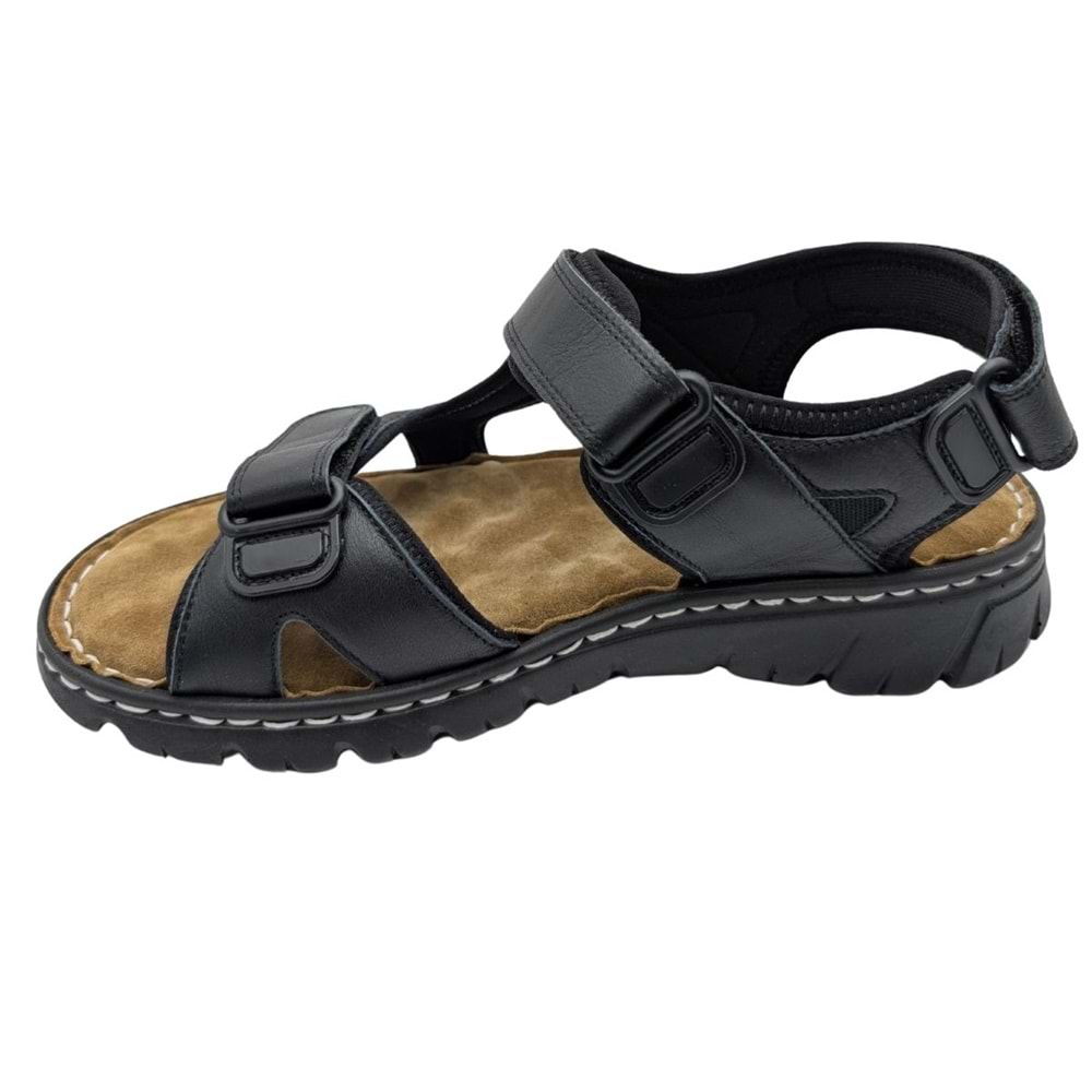 Sayar - 051 | Erkek Hakiki Deri Ortopedik Sandalet - SİYAH - 41