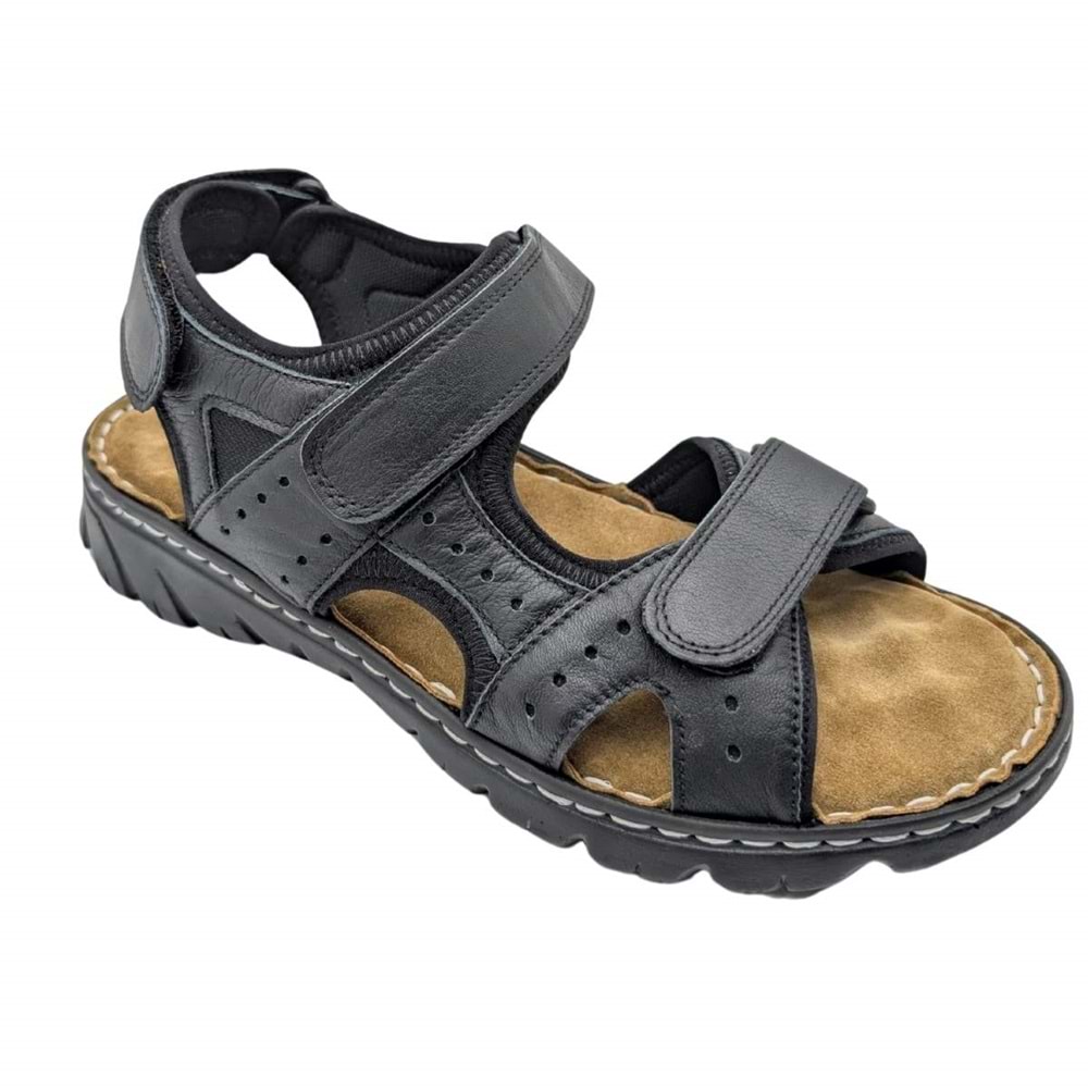Sayar - 051 | Erkek Hakiki Deri Ortopedik Sandalet - SİYAH - 41