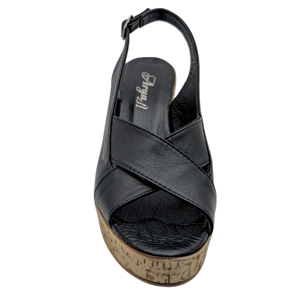 Hermosa - Kadın Dolgu Topuklu Hakiki Deri Sandalet - SİYAH - 36