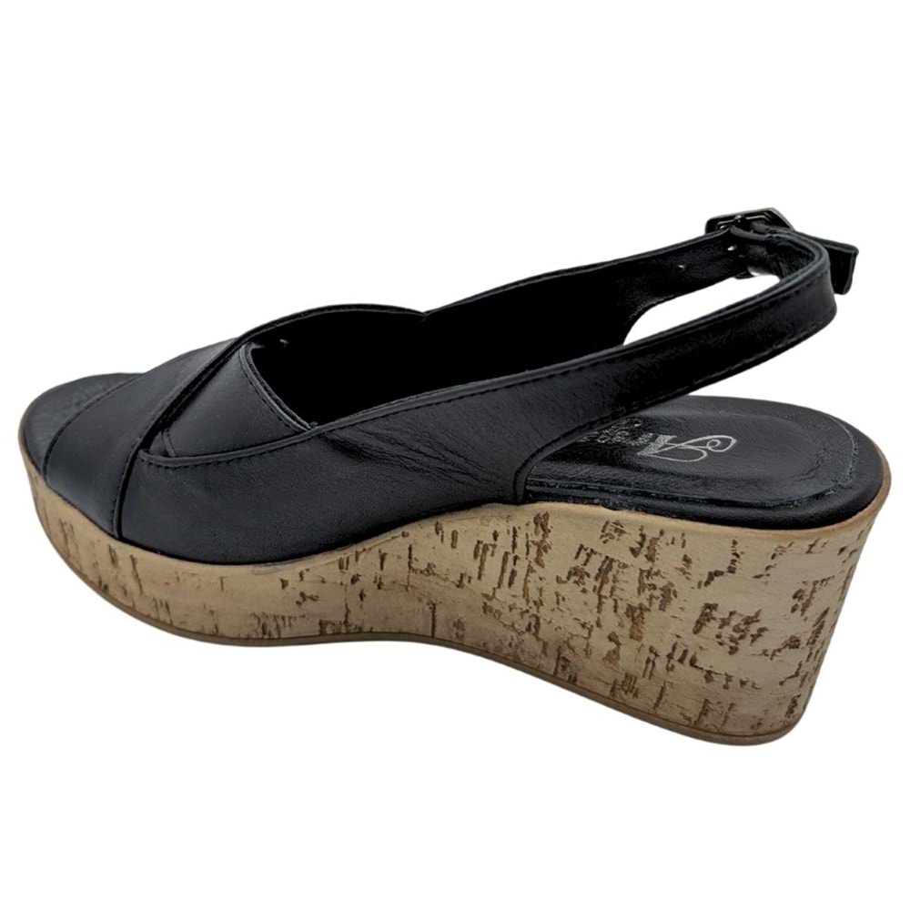Hermosa - Kadın Dolgu Topuklu Hakiki Deri Sandalet - SİYAH - 36