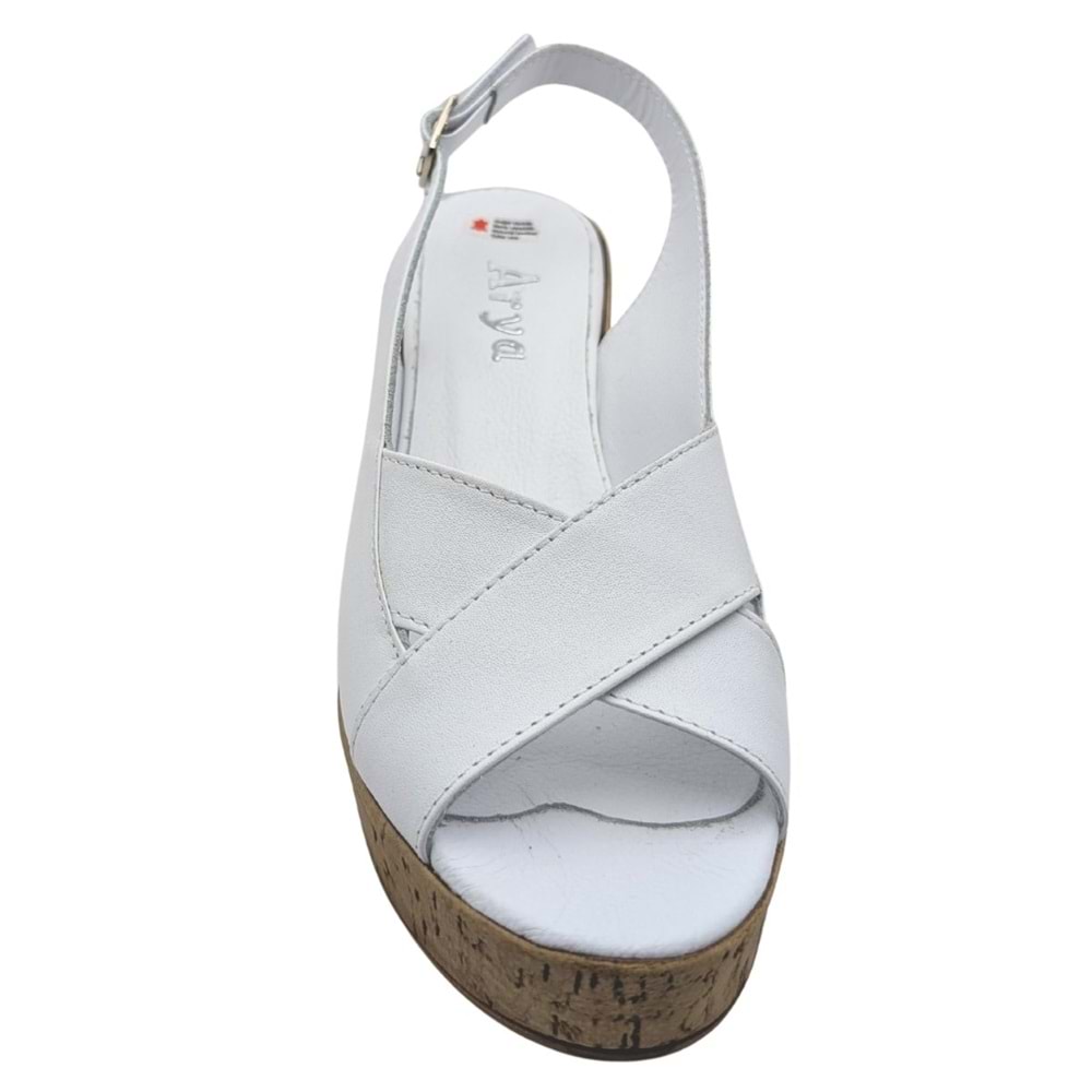 Hermosa - Kadın Dolgu Topuklu Hakiki Deri Sandalet - BEYAZ - 40