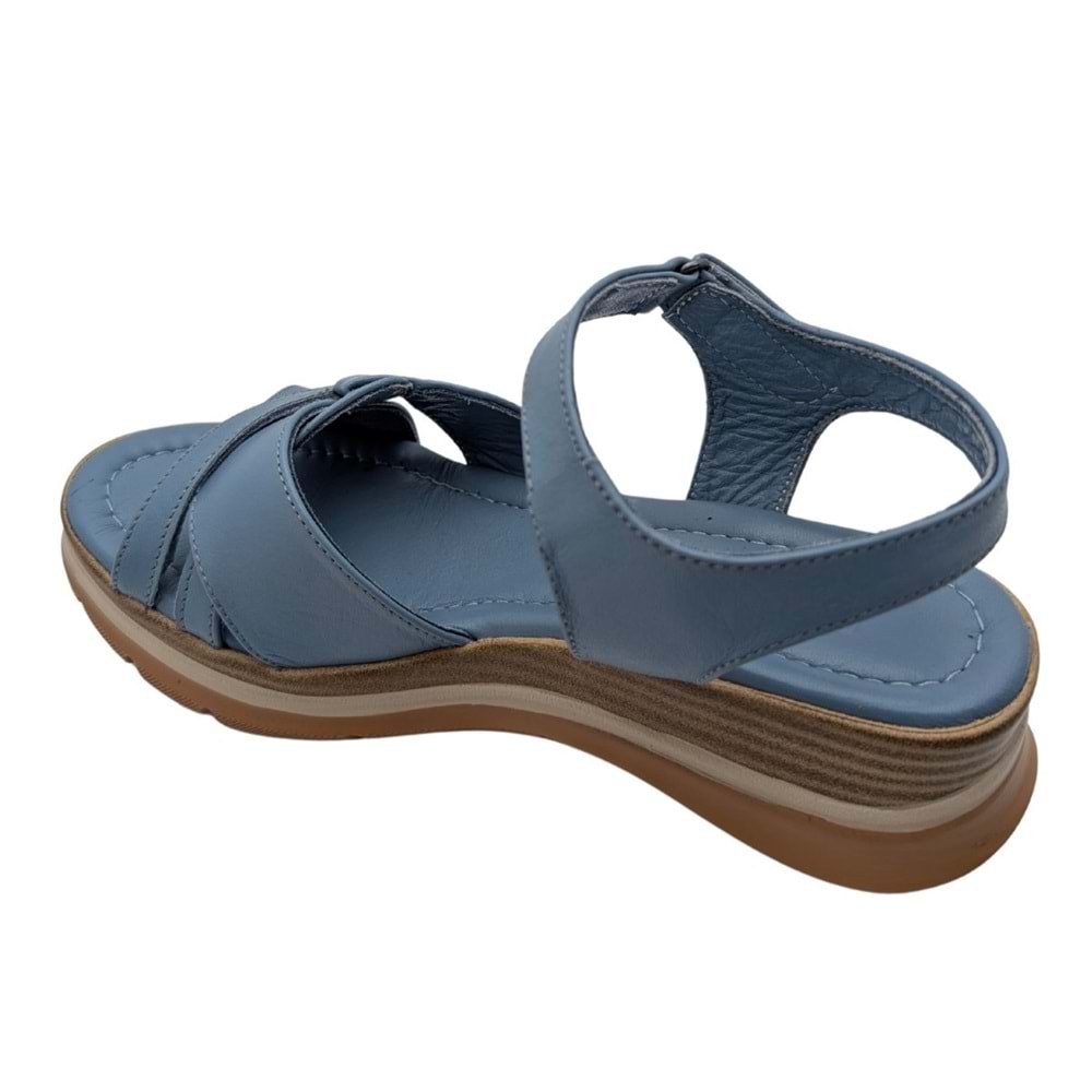 Joliessa - Kadın Hakiki Deri Cırtcırtlı Sandalet - MAVİ - 40
