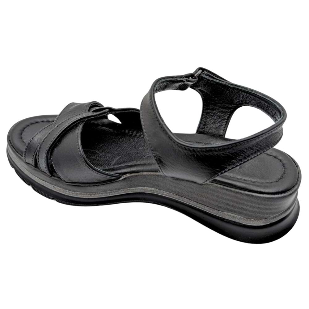 Joliessa - Kadın Hakiki Deri Cırtcırtlı Sandalet - SİYAH - 40